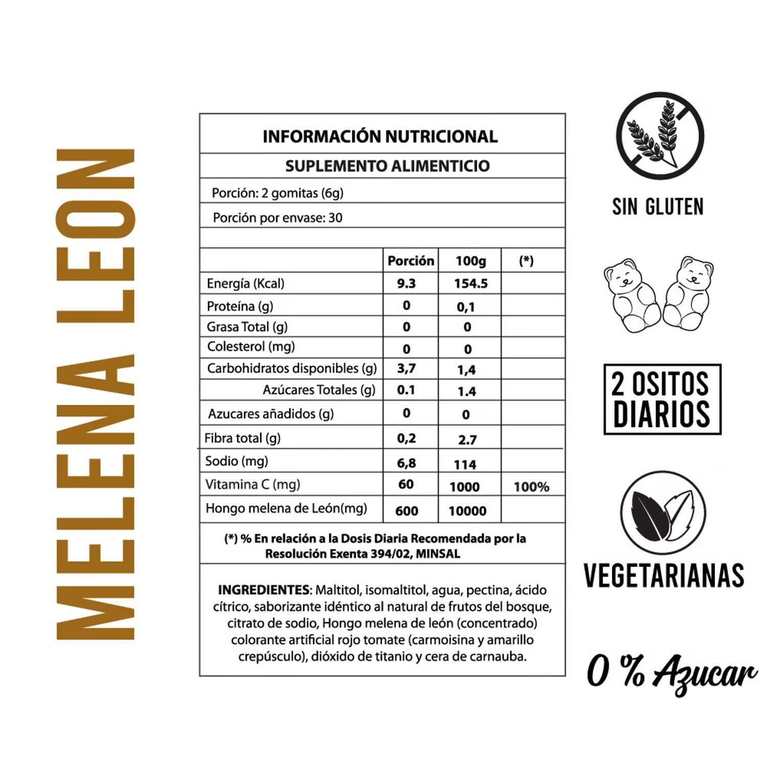Melena León + vitamina C x 60 gomitas Farmex-Pluxee-Persistente 