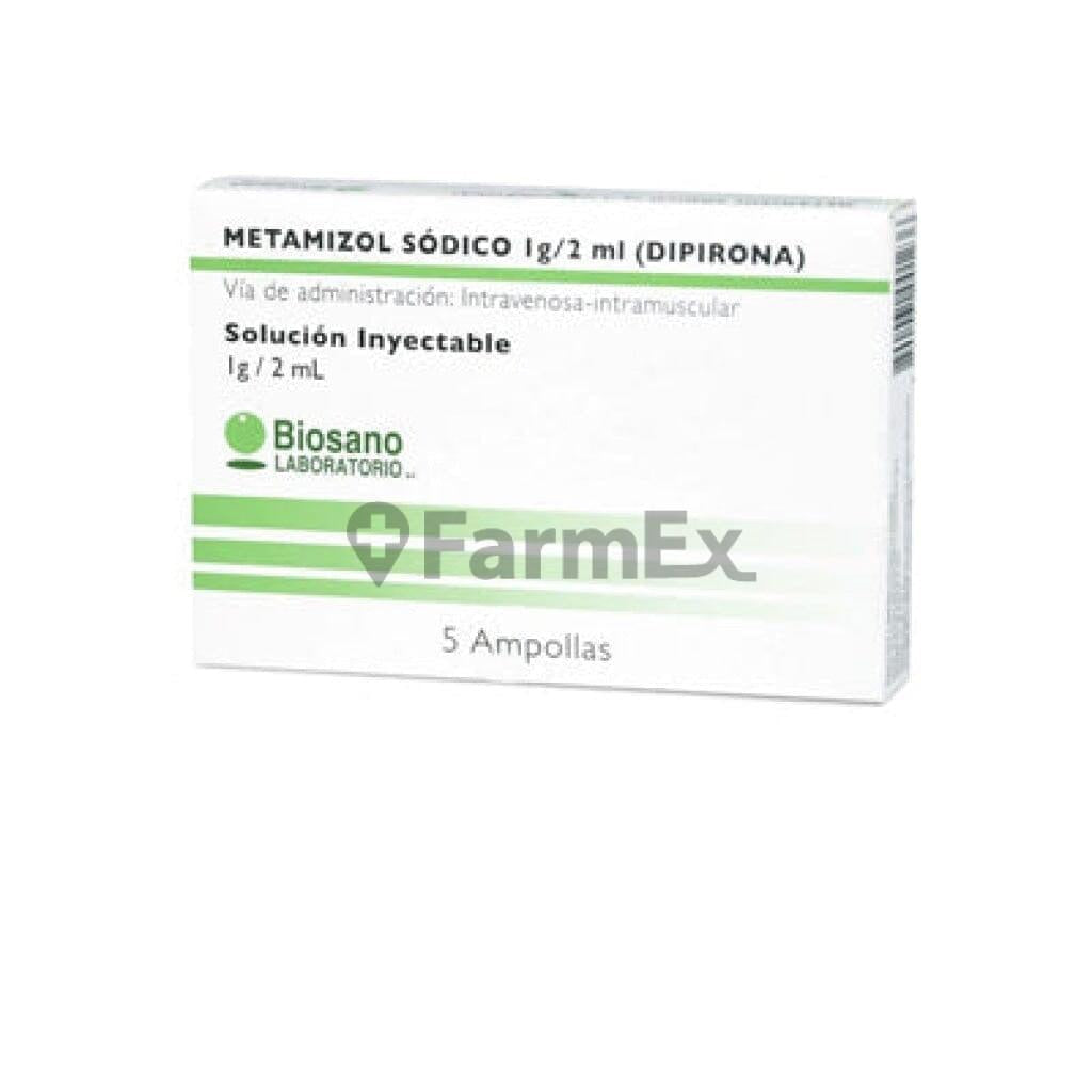 Metamizol Sódico Solución Inyectable 1g / 2 mL x 5 ampollas.