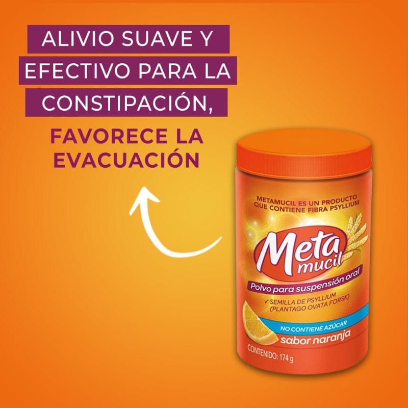 Metamucil Sabor Naranja Fibra Natural Soluble 174 g Farmex-Pluxee-Persistente 