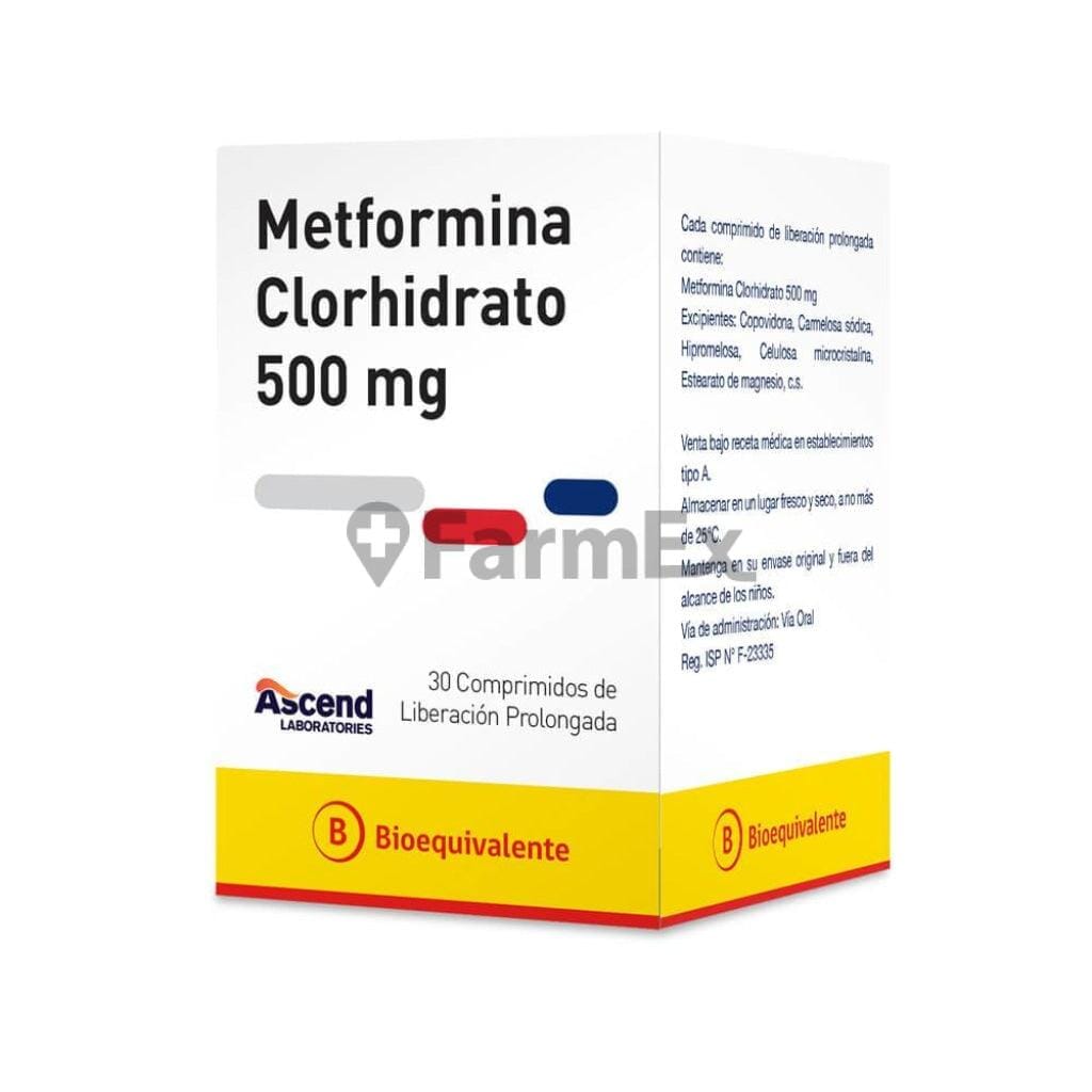 Metformina Lp 500 mg x 30 comprimidos. Farmex-Yapp-Seguro-Guia 