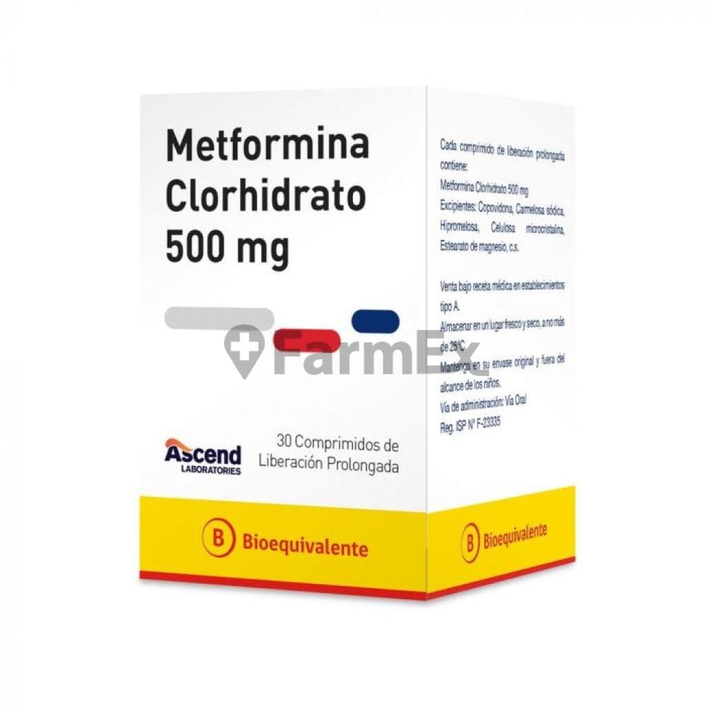 Metformina Lp 500 mg x 30 comprimidos "Ley Cenabast" Farmex-VidaTres-Persistente 