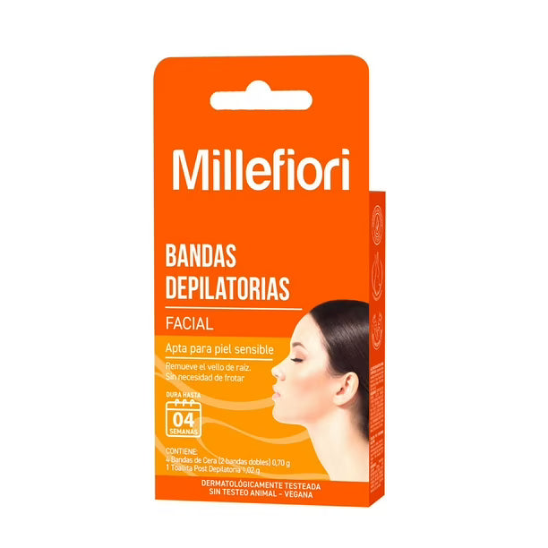 Millefiori Bandas Depilatorias Facial piel Sencible x 16 unidades Godrej 