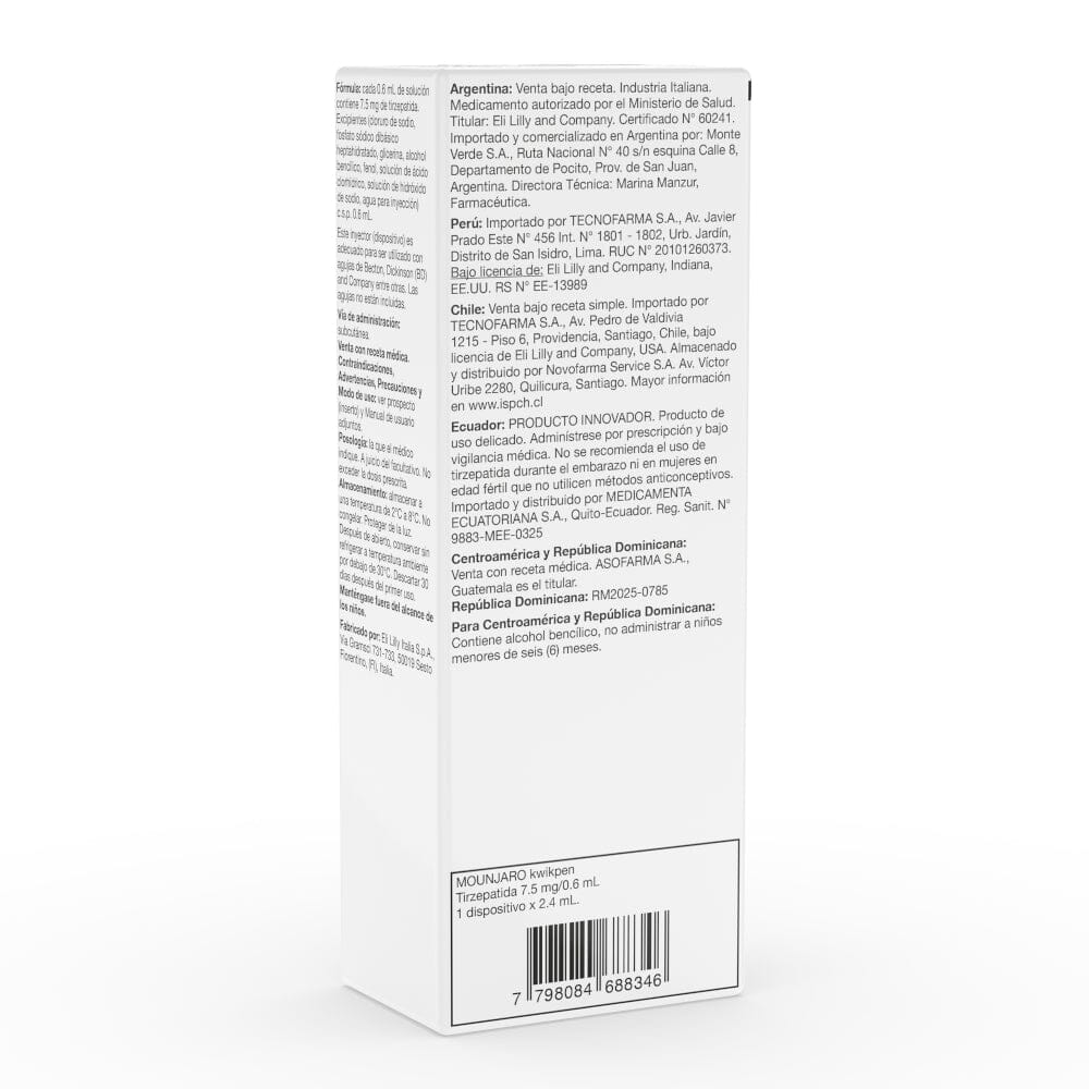 Mounjaro Tirzepatida 7.5mg/0.6ml Inyectable 1 Dispositivo + agujas ELI-LILLY 