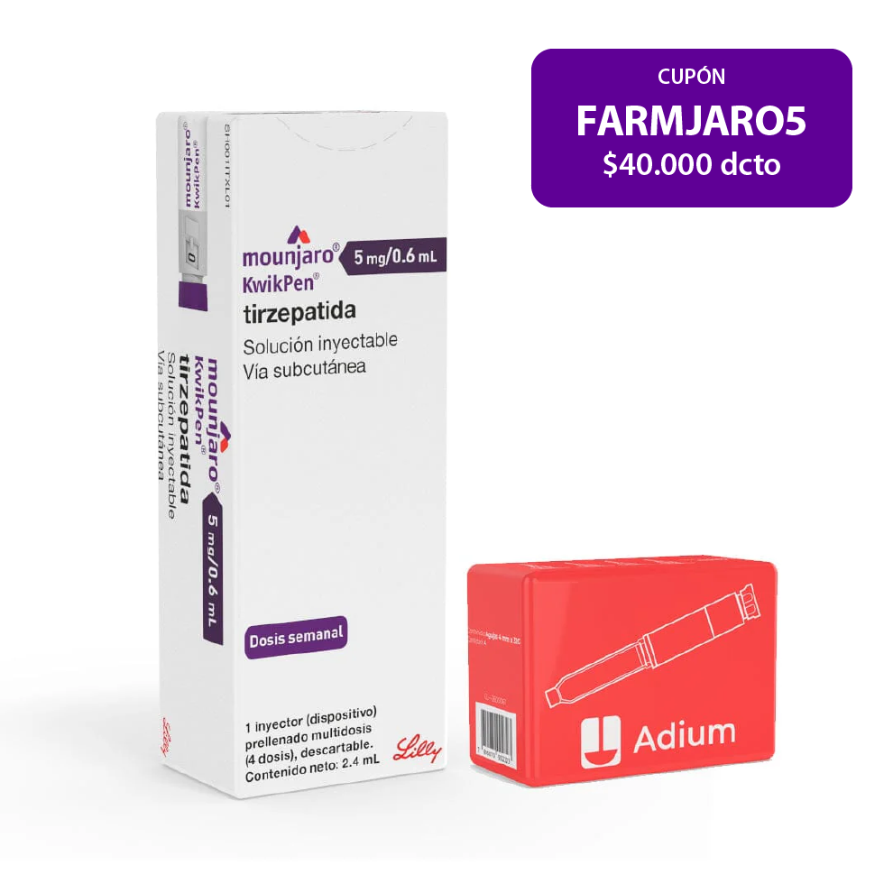 Mounjaro Tirzepatida 5mg/0.6ml Inyectable 1 Dispositivo + 4 agujas.