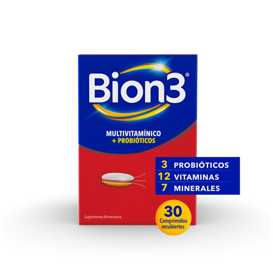 Multivitaminico con Probioticos Bion3 por 30 Comprimidos Farmex-VidaTres-Persistente 