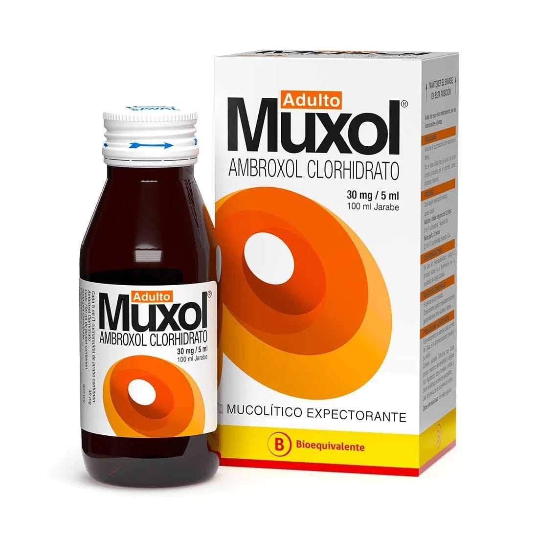 Muxol Jarabe adulto Ambroxol 30 mg / 5 mL x 100 mL.