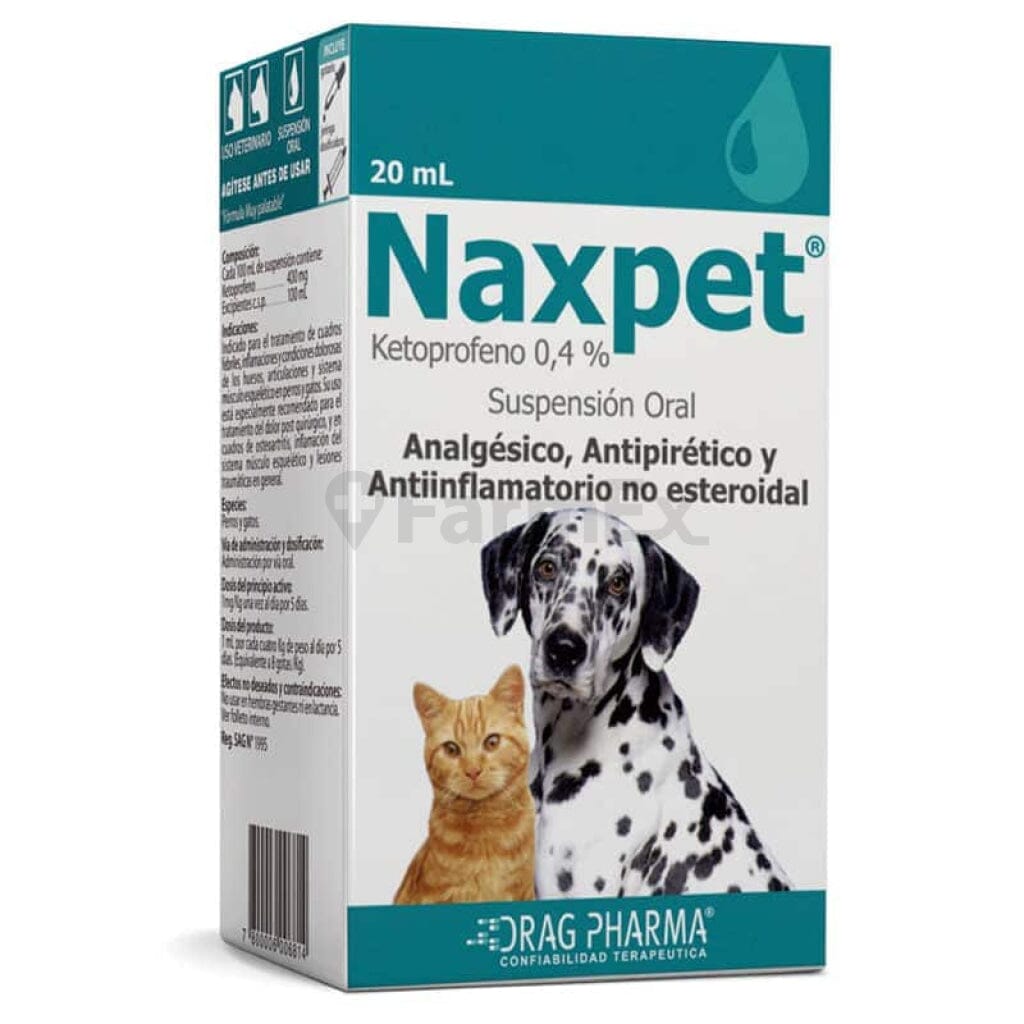 Naxpet® Suspensión Oral 0.4% Analgesico para Perros y Gatos x 20 mL Farmex-Pluxee-Persistente 