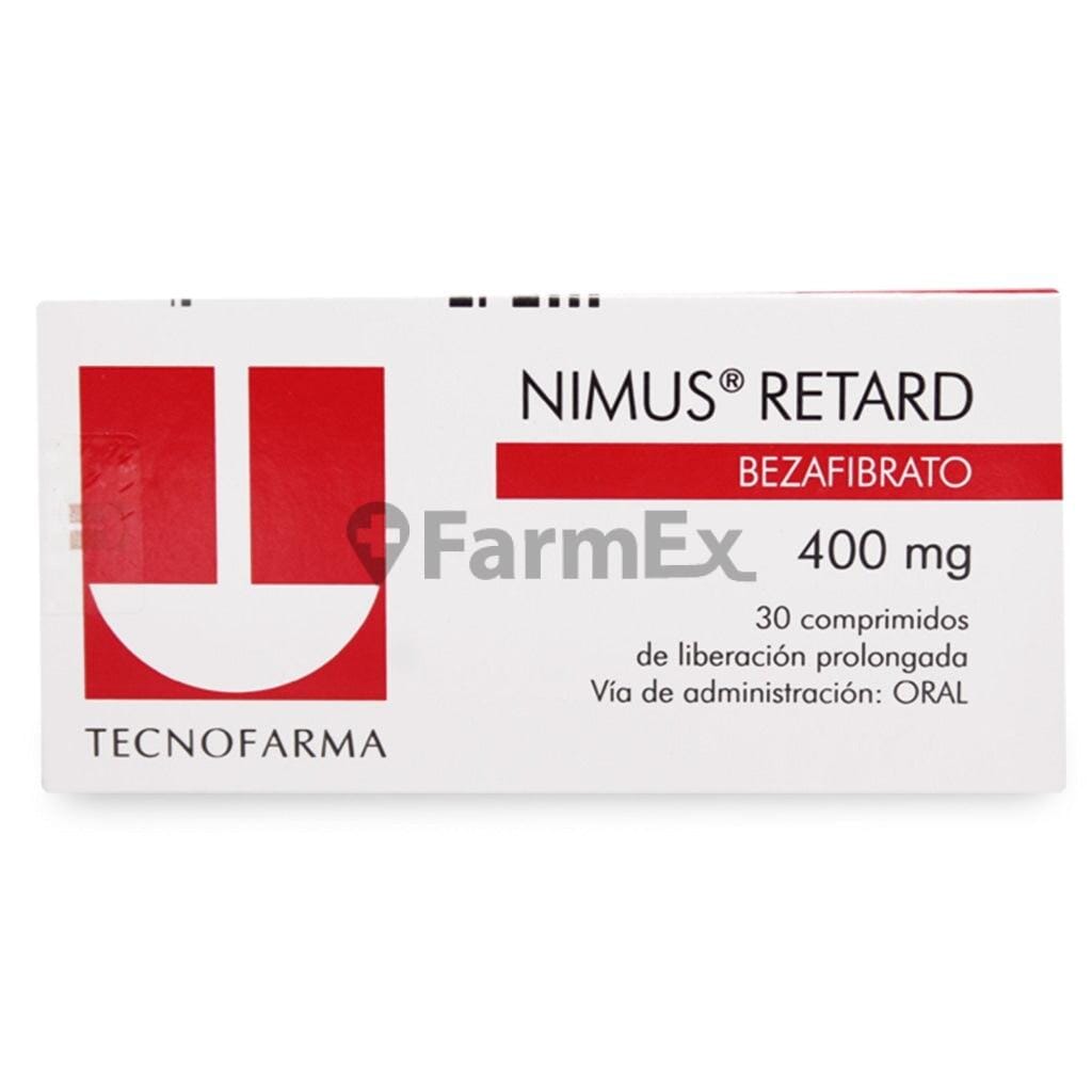 Nimus Retard Bezafibrato 400 mg x 30 comprimidos Farmex-BanMedica-Persistente 