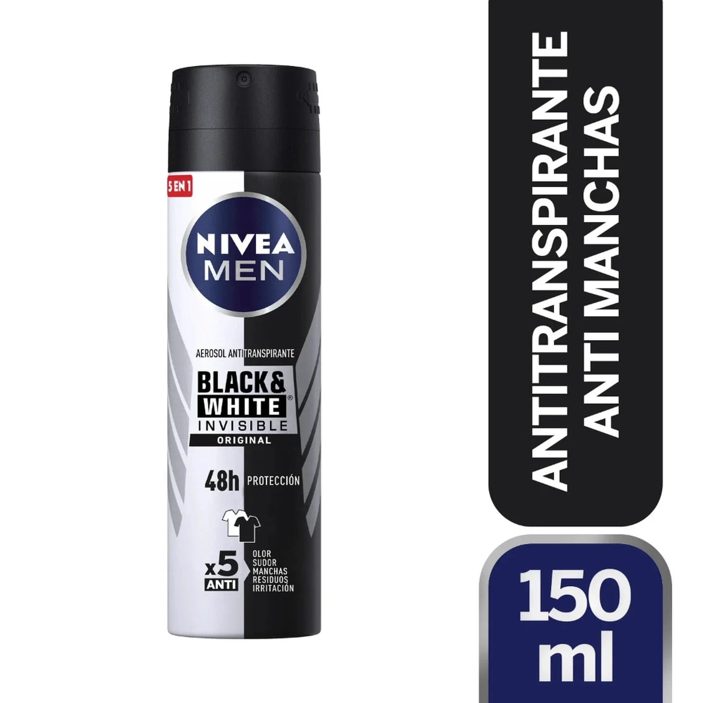 Nivea Aerosol Antitranspirante "Black & White" 48H x 150 mL.