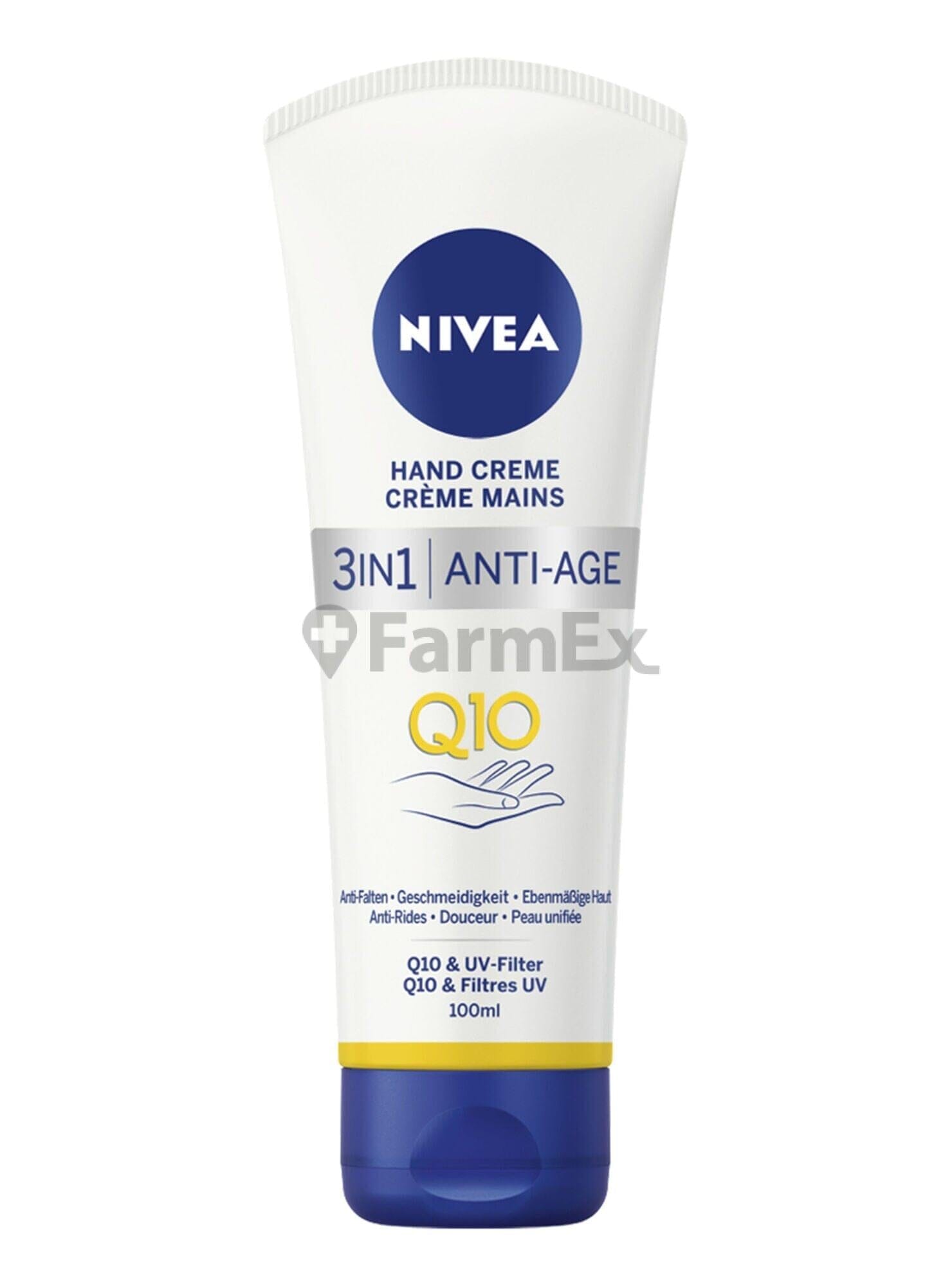 Nivea Crema de manos "3 en 1 Q10 Anti-edad" x 100 mL Farmex-Pluxee-Persistente 