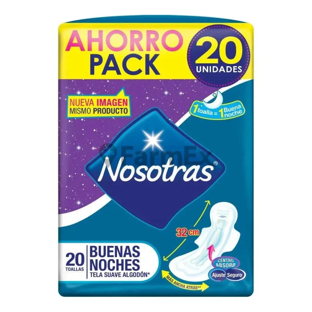 Nosotras "Buenas Noches" x 20 toallas Tela Suave Algodon. Farmex-Fonasa 