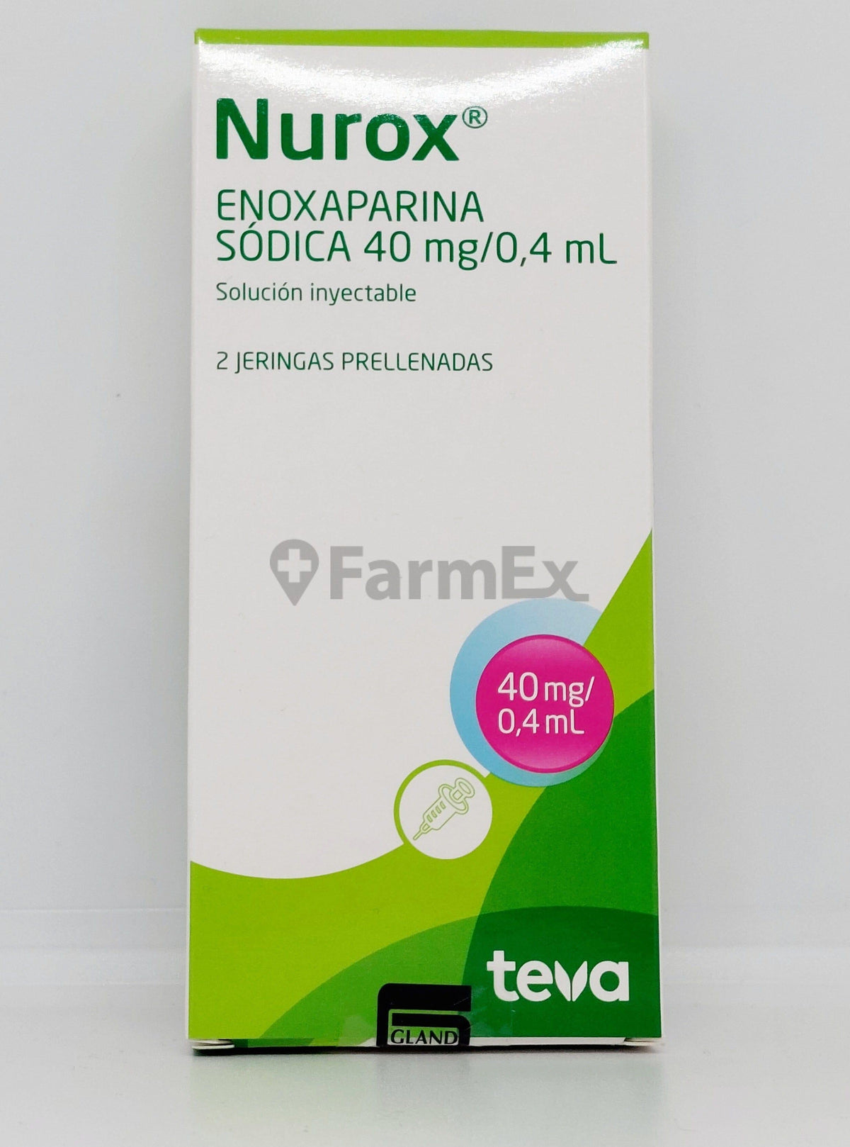Nurox Sol. Iny. 40 mg / 0,4 mL x 2 jeringas prellenadas.