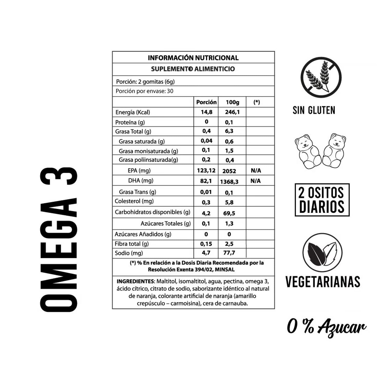 Omega 3 Sabor Naranja x 60 gomitas en forma de oso Perfect Bear 