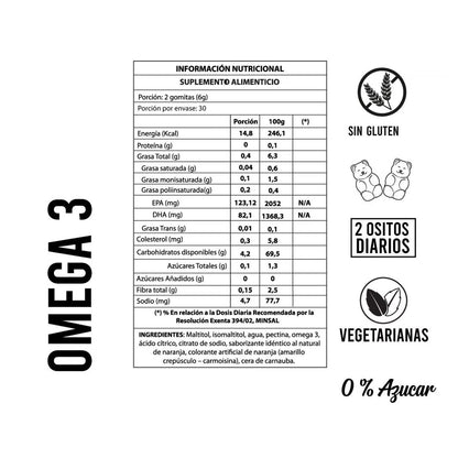 Omega 3 Sabor Naranja x 60 gomitas en forma de oso Perfect Bear 