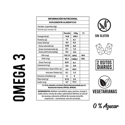 Omega 3 Sabor Naranja x 60 gomitas en forma de oso