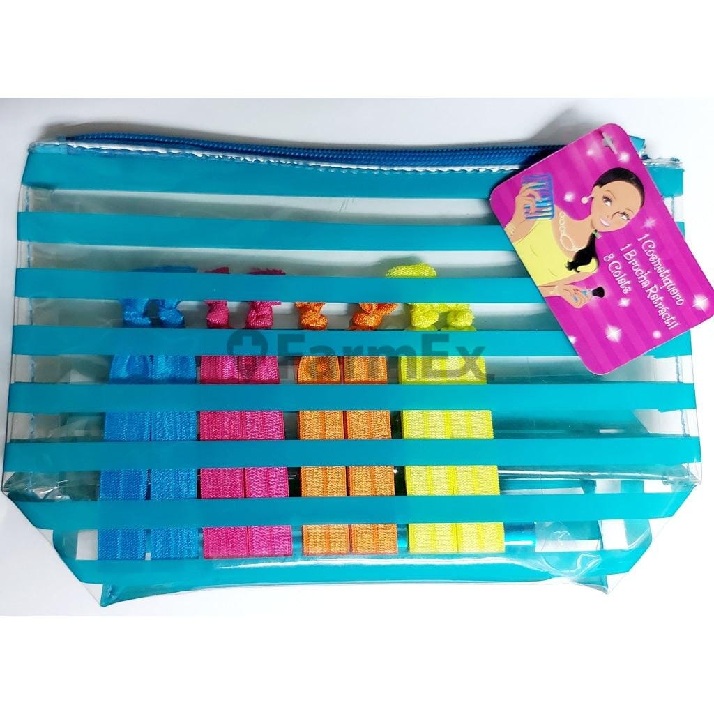 Pack Cosmetiquero color Calipso + Brocha Retráctil + 8 Colets Farmex-Fonasa-Persistente 