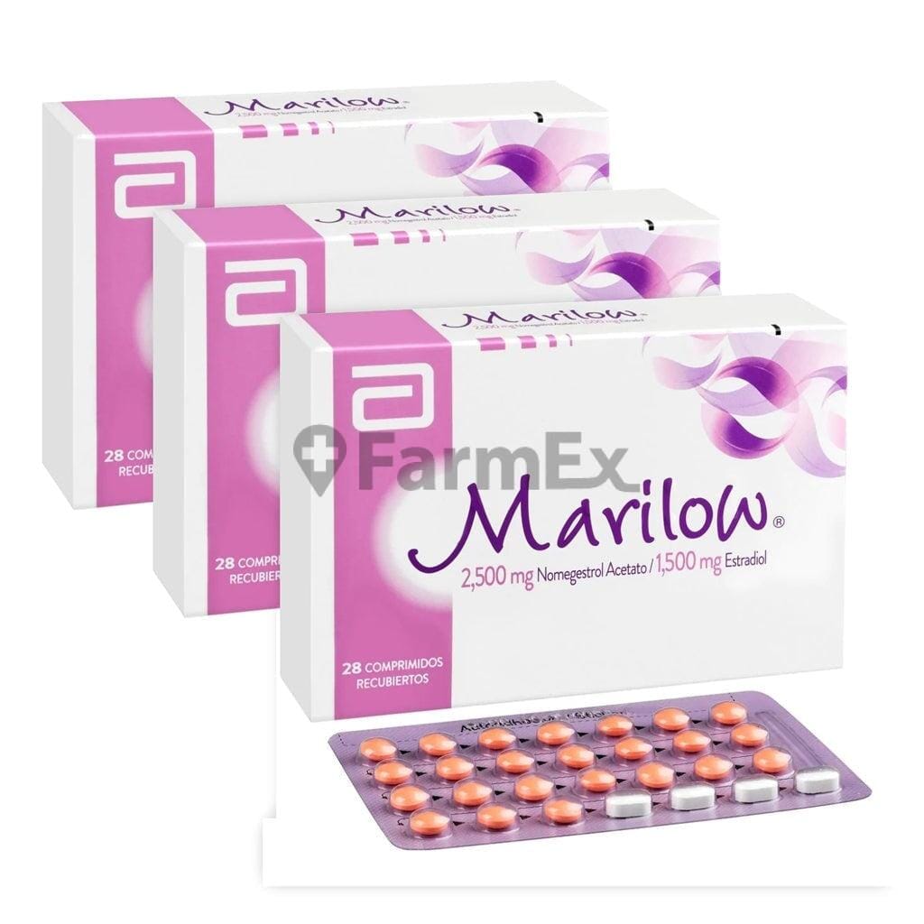 Pack Marilow x 28 comprimidos tratamiento 3 meses Farmex-Receta Solidaria-Persistente 