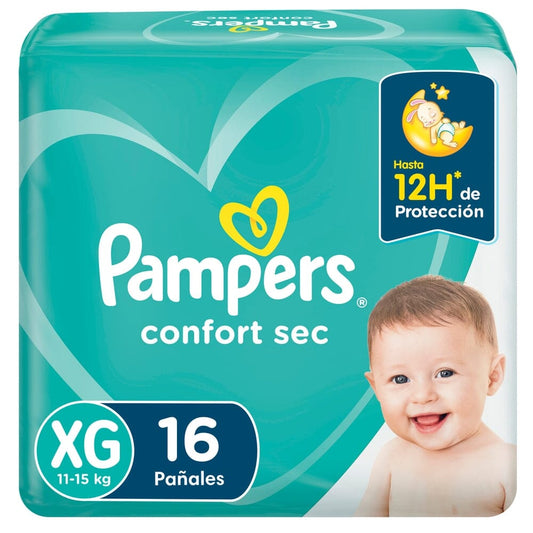 Pampers confort sec talla XG x 16 pañales Farmex-Fonasa-Persistente 