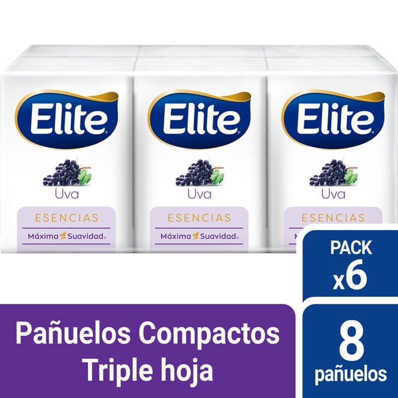 Pañuelos Elite "Paquete de 6 unidades Uva" de 8 pañuelos c/u Farmex-Pluxee-Persistente 