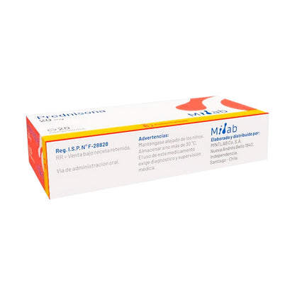 Prednisona 20 mg x 20 comprimidos Farmex 