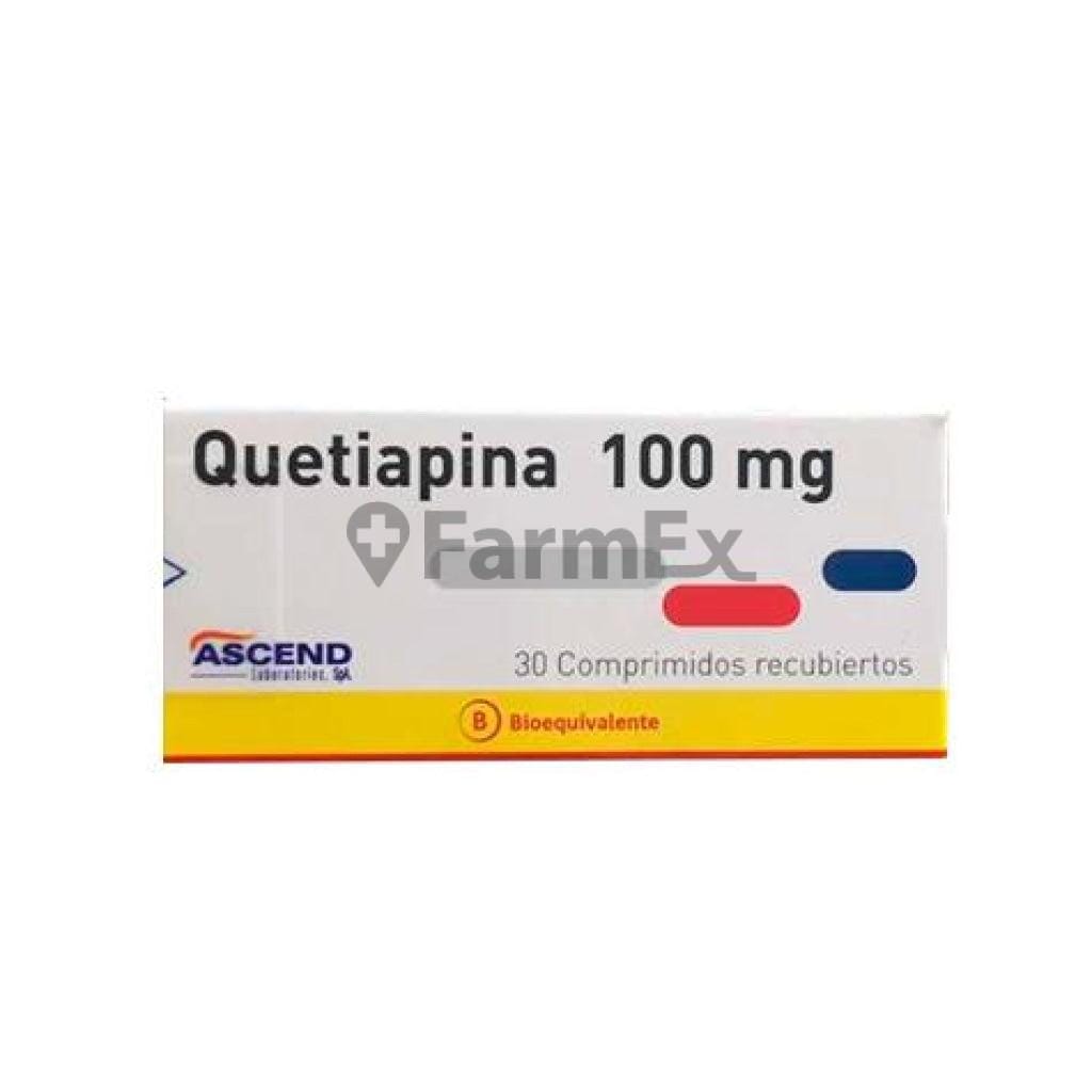 Quetiapina 100 mg x 30 comprimidos "Ley Cenabast" Farmex-BanMedica-Persistente 