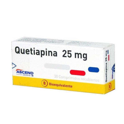 Quetiapina 25 mg x 30 comprimidos " Ley Cenabast" Farmex-Pluxee-Persistente 
