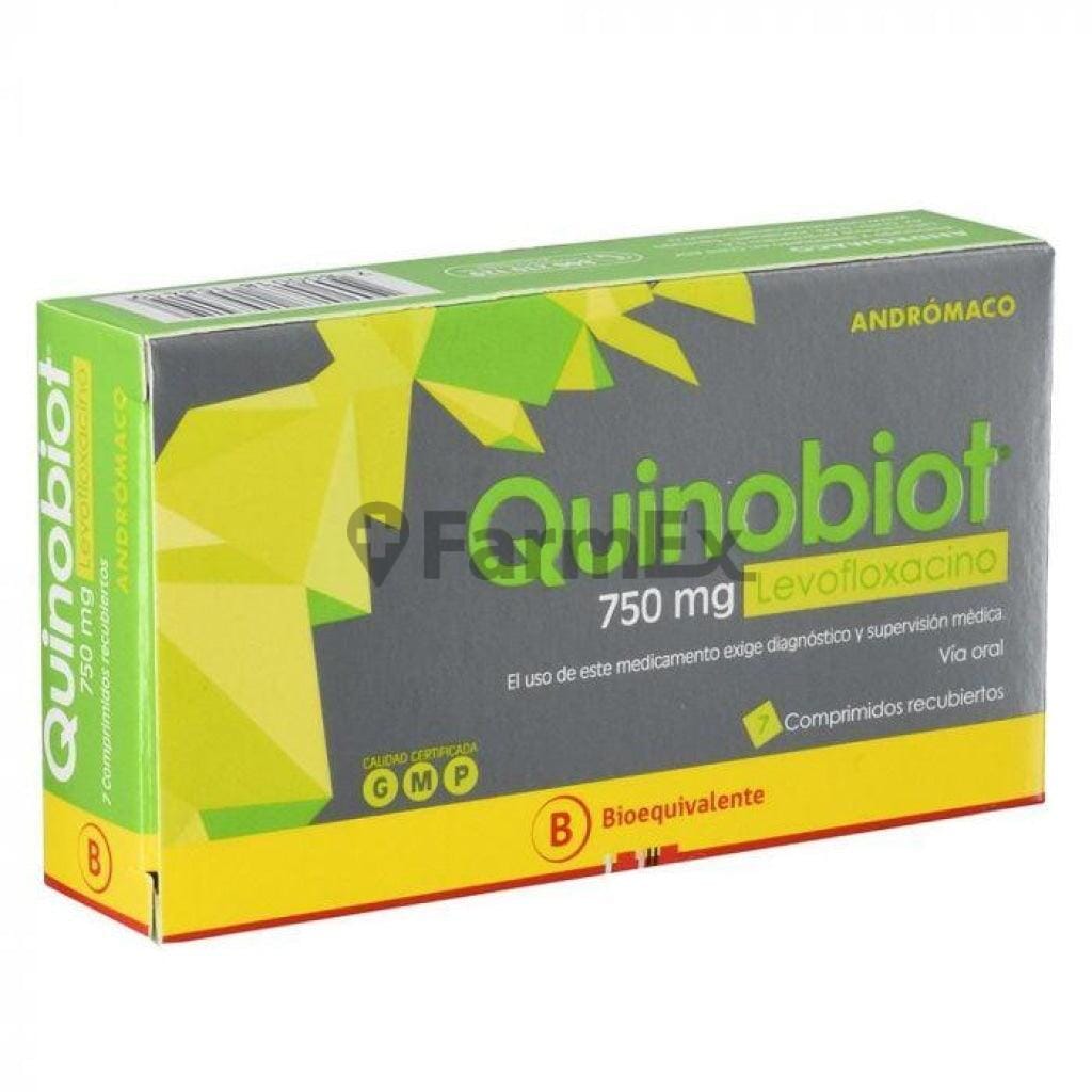 Quinobiot Levofloxacino 750 mg x 7 comprimidos Farmex-Pluxee-Persistente 
