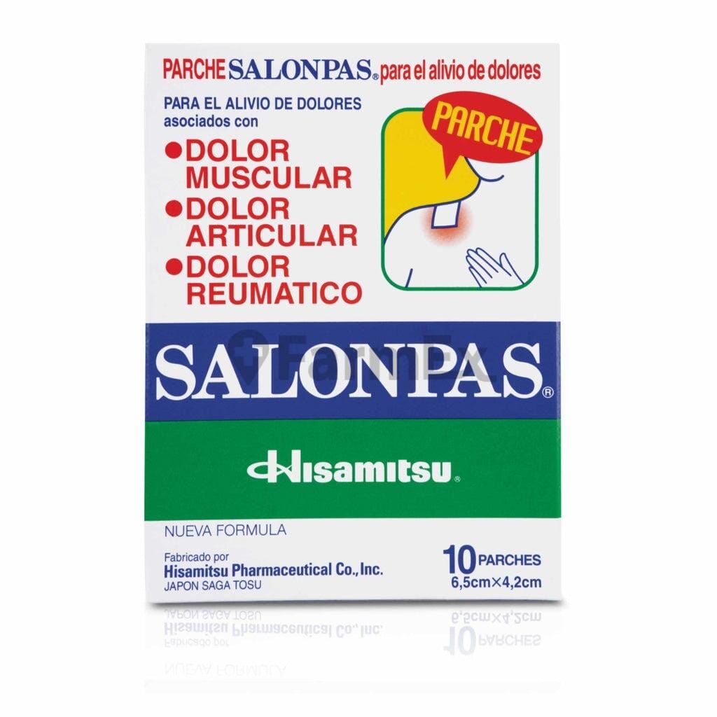 Salonpas Parche x 10 unidades cada caja Farmex-Fonasa-Persistente 