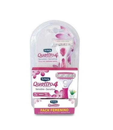 SCHICK QUATTRO 4 PACK FEMENINO ULTRA SUAVE MAQUINA DE AFEITAR + 2 REPUESTOS