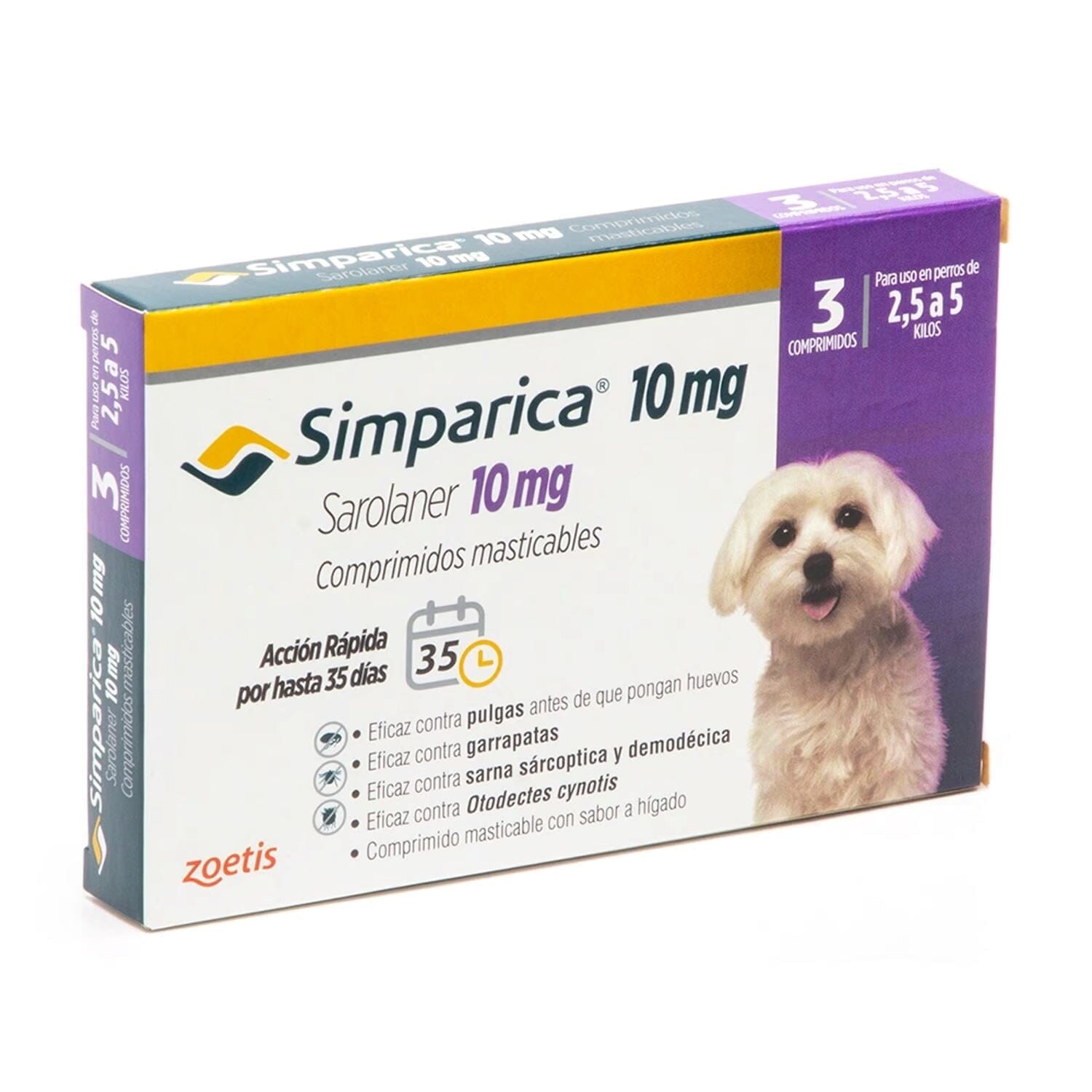Simparica 10 mg x 3 comprimidos masticables (2,5-5 kg) Perros Farmex-Pluxee-Persistente 