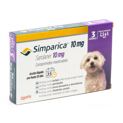 Simparica 10 mg x 3 comprimidos masticables (2,5-5 kg) Perros