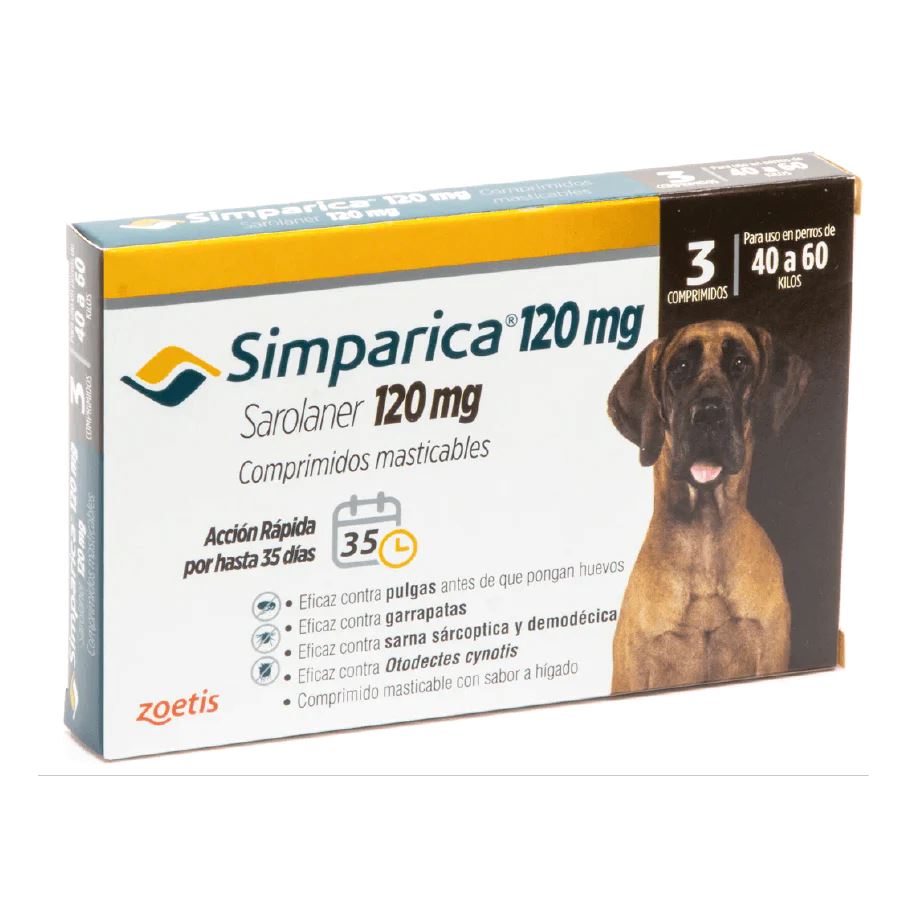 Simparica 120 mg x 3 comprimidos masticables (40-60 kg) Perros Zoetis 