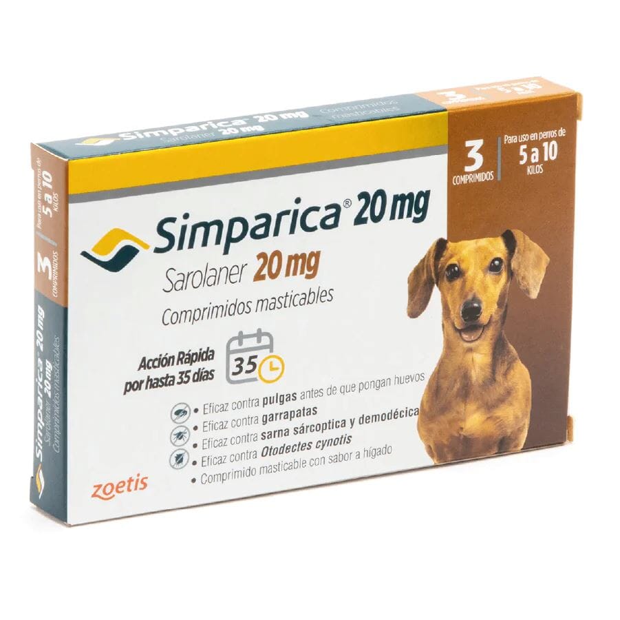 Simparica 20 mg x 3 comprimidos masticables (5-10 kg) Perros Farmex-Pluxee-Persistente 