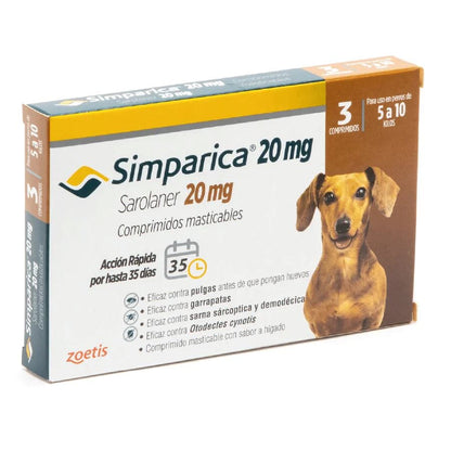 Simparica 20 mg x 3 comprimidos masticables (5-10 kg) Perros Farmex-Pluxee-Persistente 