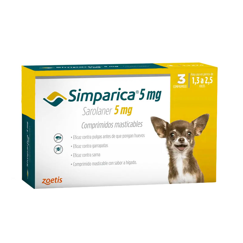 Simparica 5 mg (1.3 a 2.5 kg) x 3 comprimidos