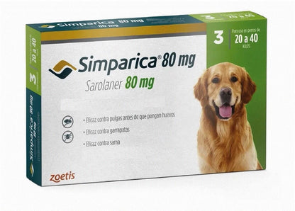 Simparica 80 mg x 3 comprimidos masticables (20-40 kg) Perros Farmex-Pluxee-Persistente 