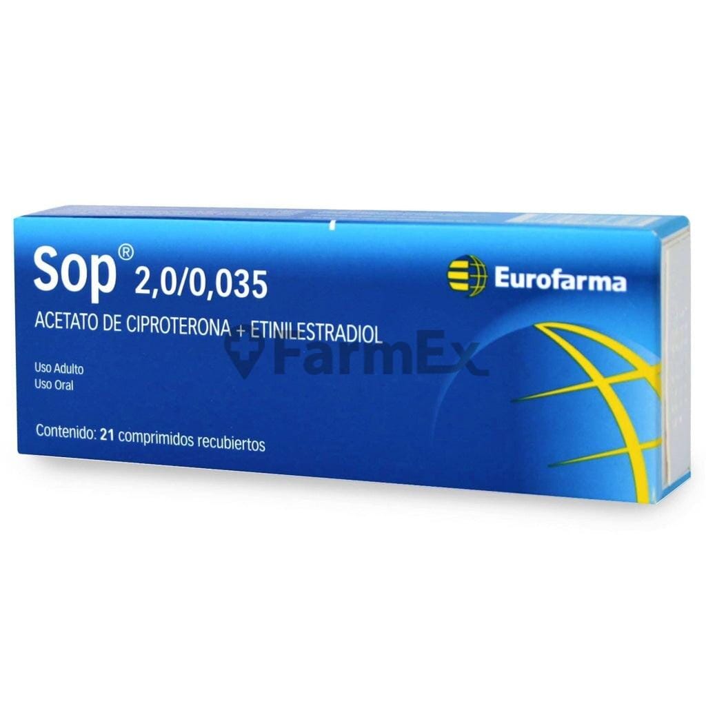 Sop 2 mg / 0,035 mg x 21 comprimidos. Farmex-Yapp-Seguro-Boleta 