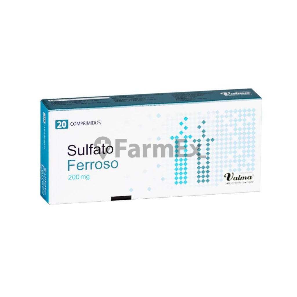 Sulfato Ferroso 200 mg x 20 comprimidos.