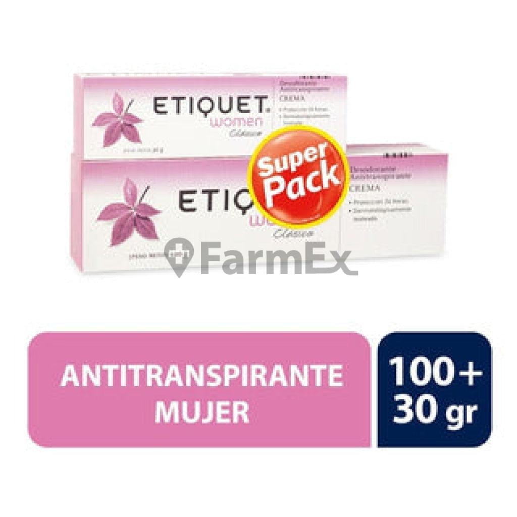 Super Pack Etiquet Women "Clásico" Desodorantes Antitranspirante" Crema 100 g + 30 g (GSK).
