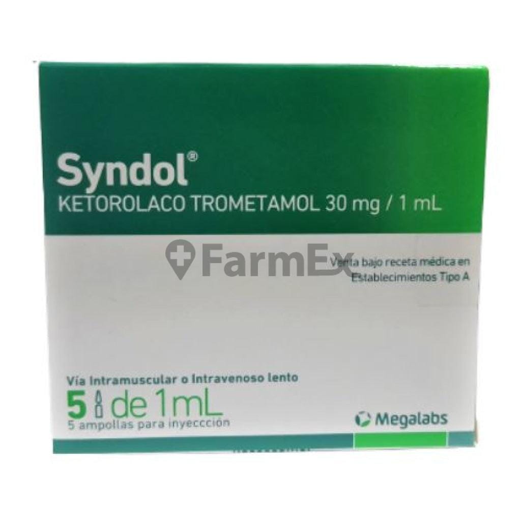 Syndol Solución Inyectable 30 mg / 1 mL x 5 Ampollas Farmex-Fonasa-Persistente 