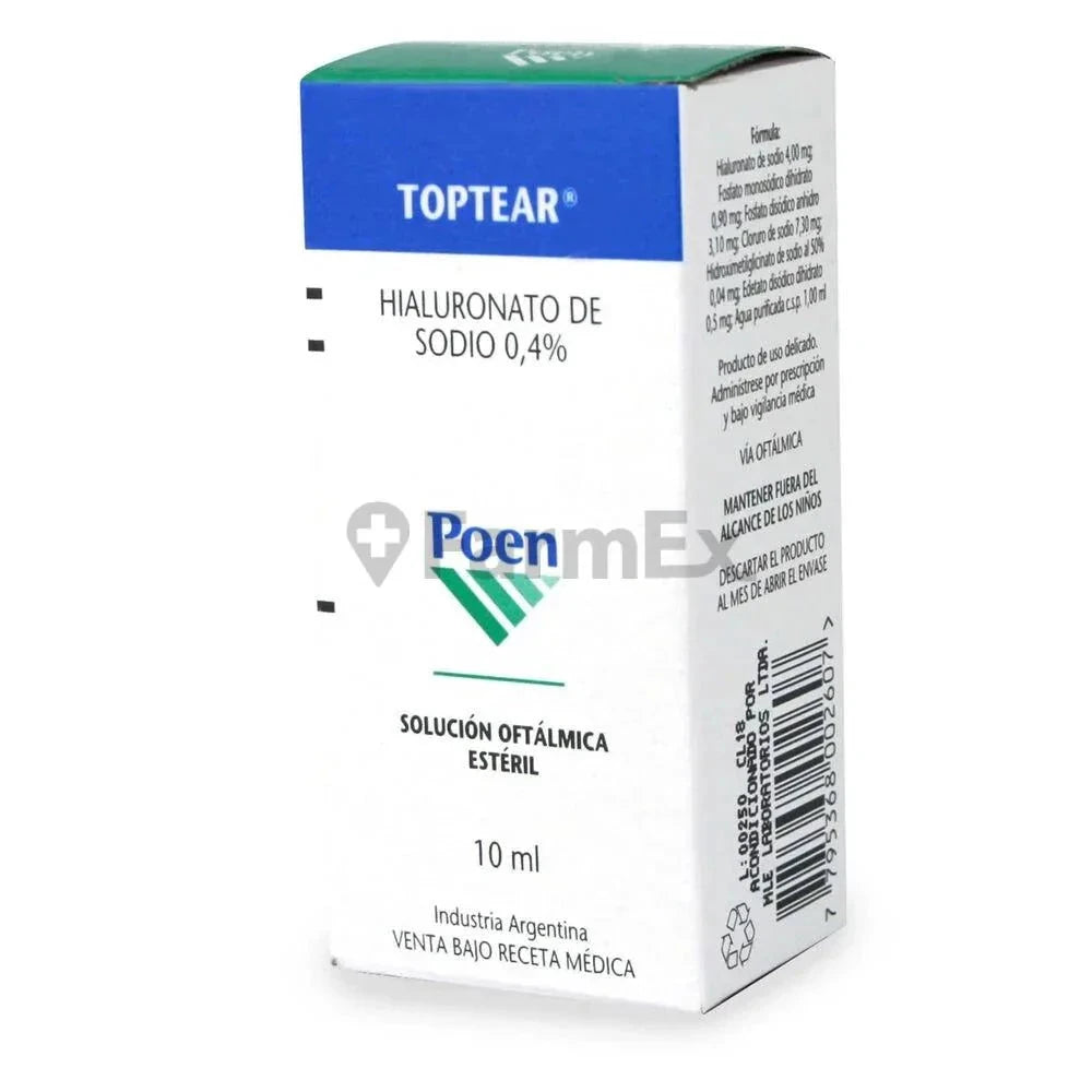 Toptear Solución Oftálmica 0,4 % x 10 mL Farmex-Pluxee-Persistente 