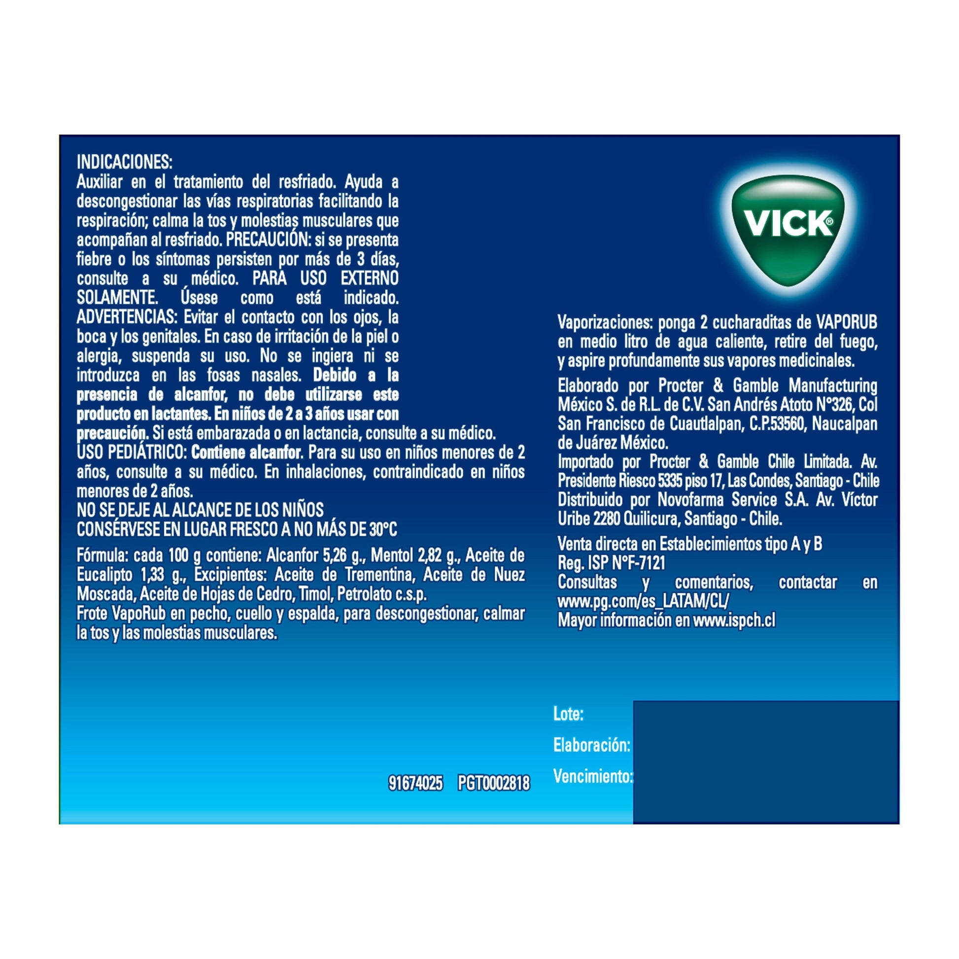 Ungüento Vick VapoRub 12g (vencimiento enero 2025) Farmex-Fonasa-Persistente 