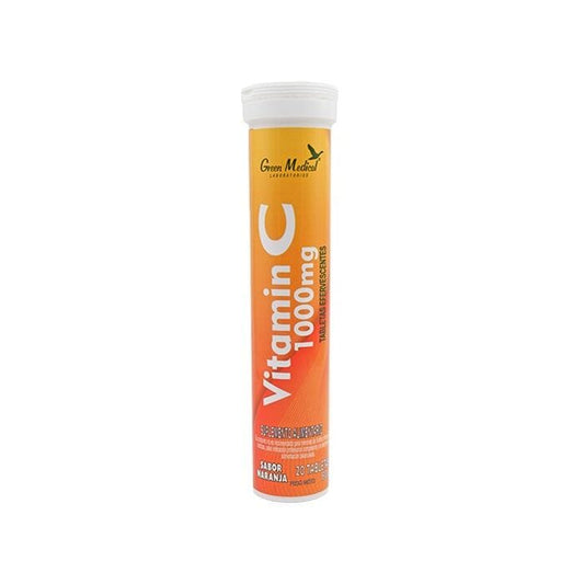 Vitamin C 1000 MG x 20 tabletas efervescentes sabor naranja green medical 