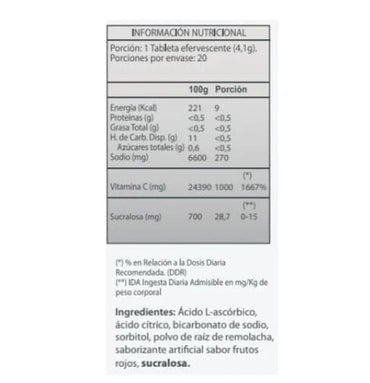 Vitamina C 1000 mg x 20 Tabletas efervescentes sabor Berries Farmex-Pluxee-Persistente 