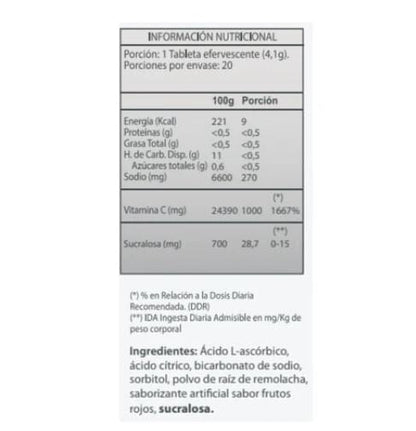 Vitamina C 1000 mg x 20 Tabletas efervescentes sabor Berries Farmex-Pluxee-Persistente 