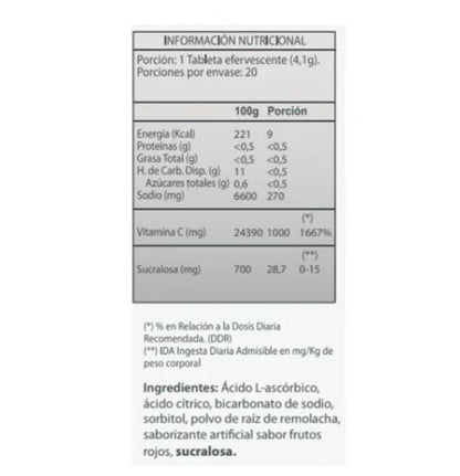 Vitamina C 1000 mg x 20 Tabletas efervescentes sabor Berries German Energy 