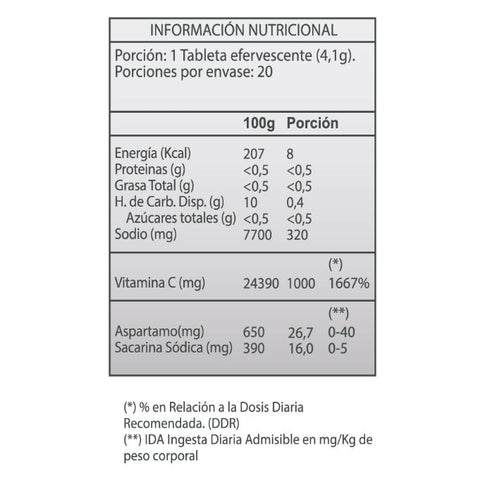 Vitamina C 1000 mg x 20 Tabletas efervescentes sabor Limon