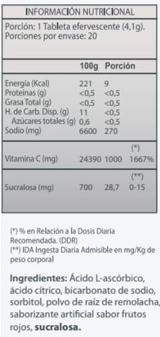 Vitamina C 1000 mg x 20 Tabletas efervescentes sabor Piña