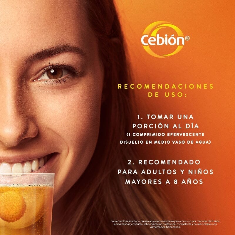 Vitamina C Cebión 1g sabor Naranja x 10 Comprimidos Efervescentes Farmex-Pluxee-Persistente 