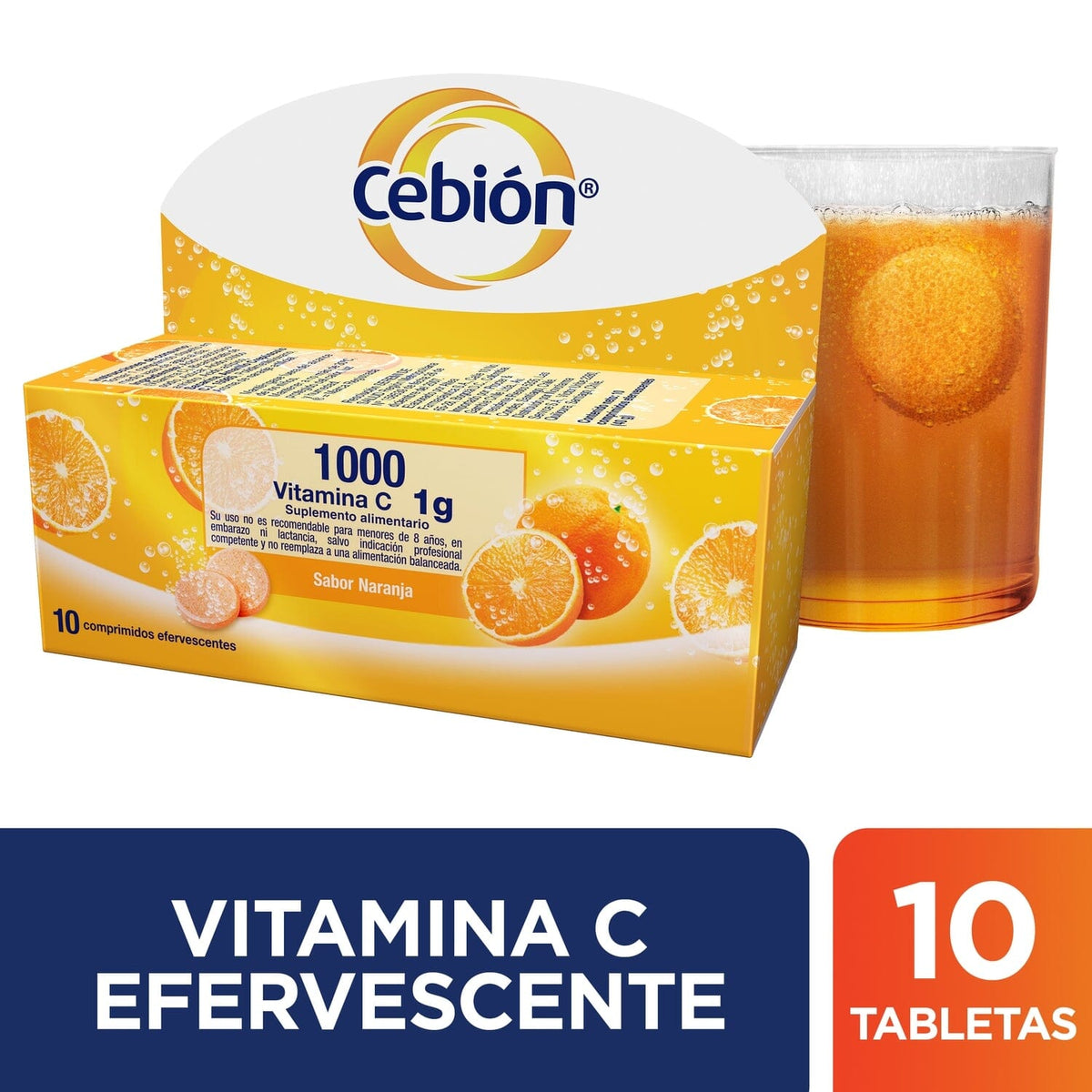 Vitamina C  Cebión  1g sabor Naranja x 10 Comprimidos Efervescentes.